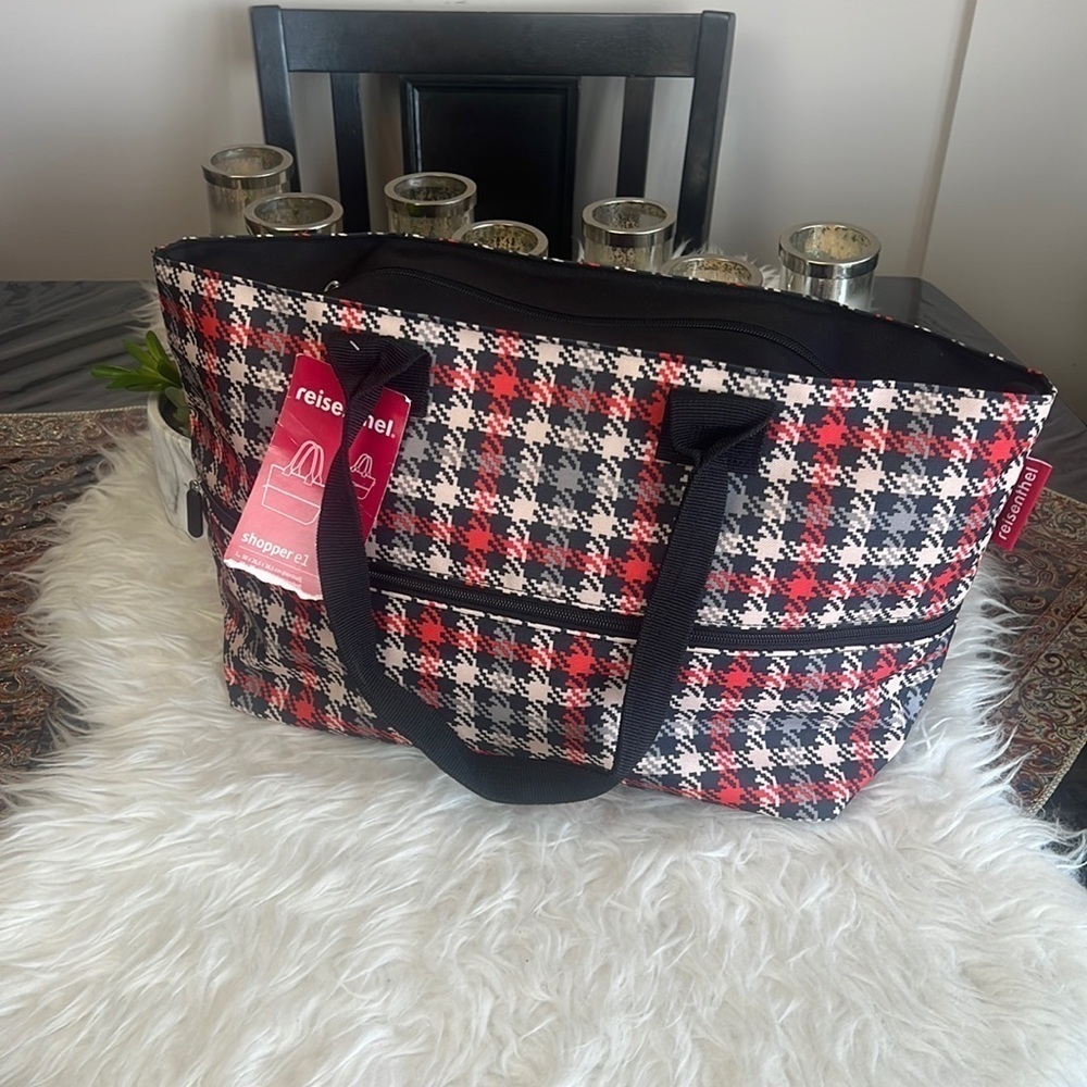 Reisenthel Red/Cream And Black Plaid Shopping Bag/Travel Bag
